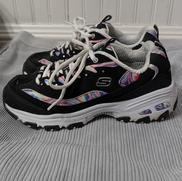 Skechers D’Lites Black Chunky Sneakers Rainbow Y2K Dad Shoes - Picture 4 of 10